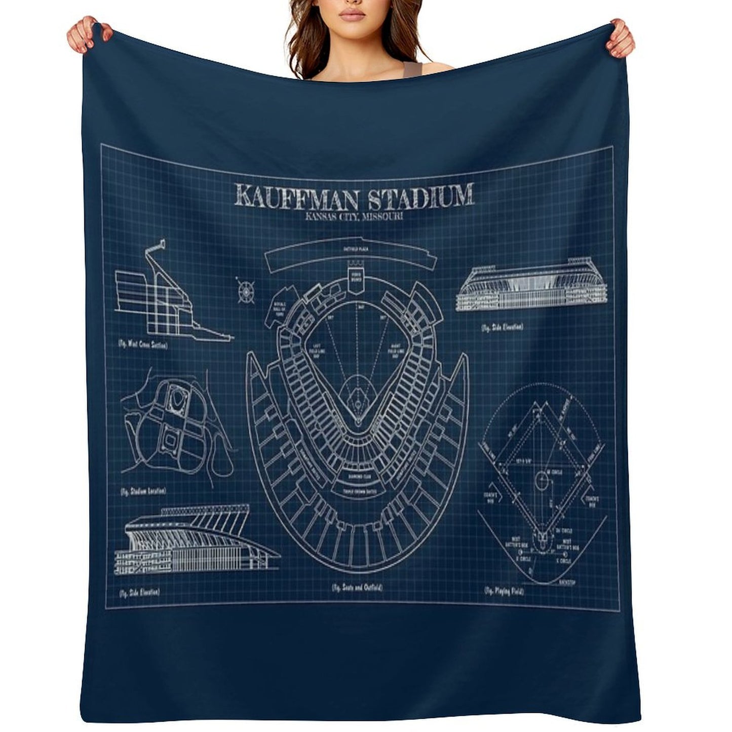 Kauffman Stadium (Navy Blueprint) Comfort Throw Blanket