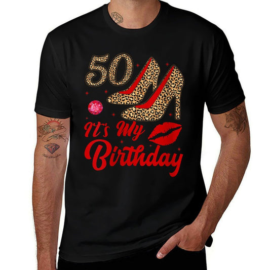 Womens Women It's My 50th Leopard High Heels Happy 50th Birthday  Lightweight T-Shirt