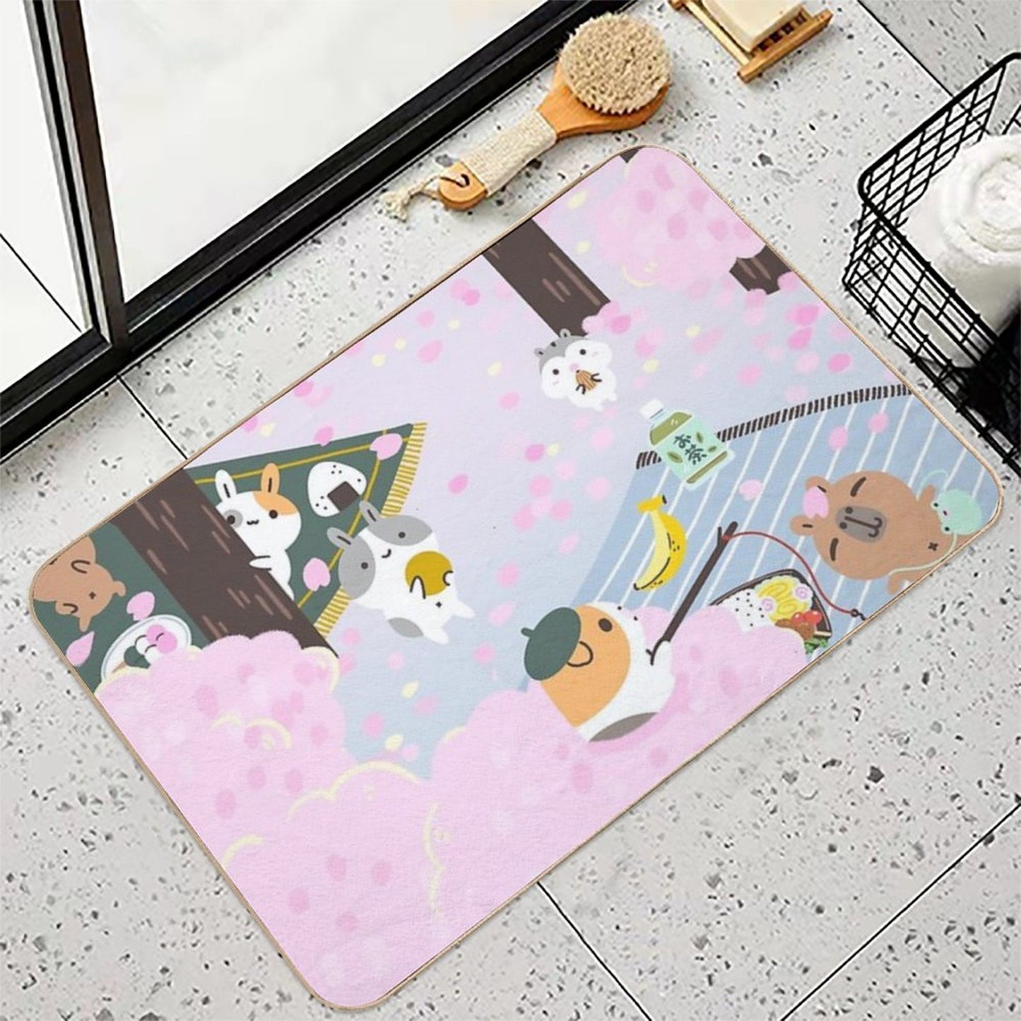 Bubu And Moonch, Cherry Blossom Slip-Resistant Bath Mat