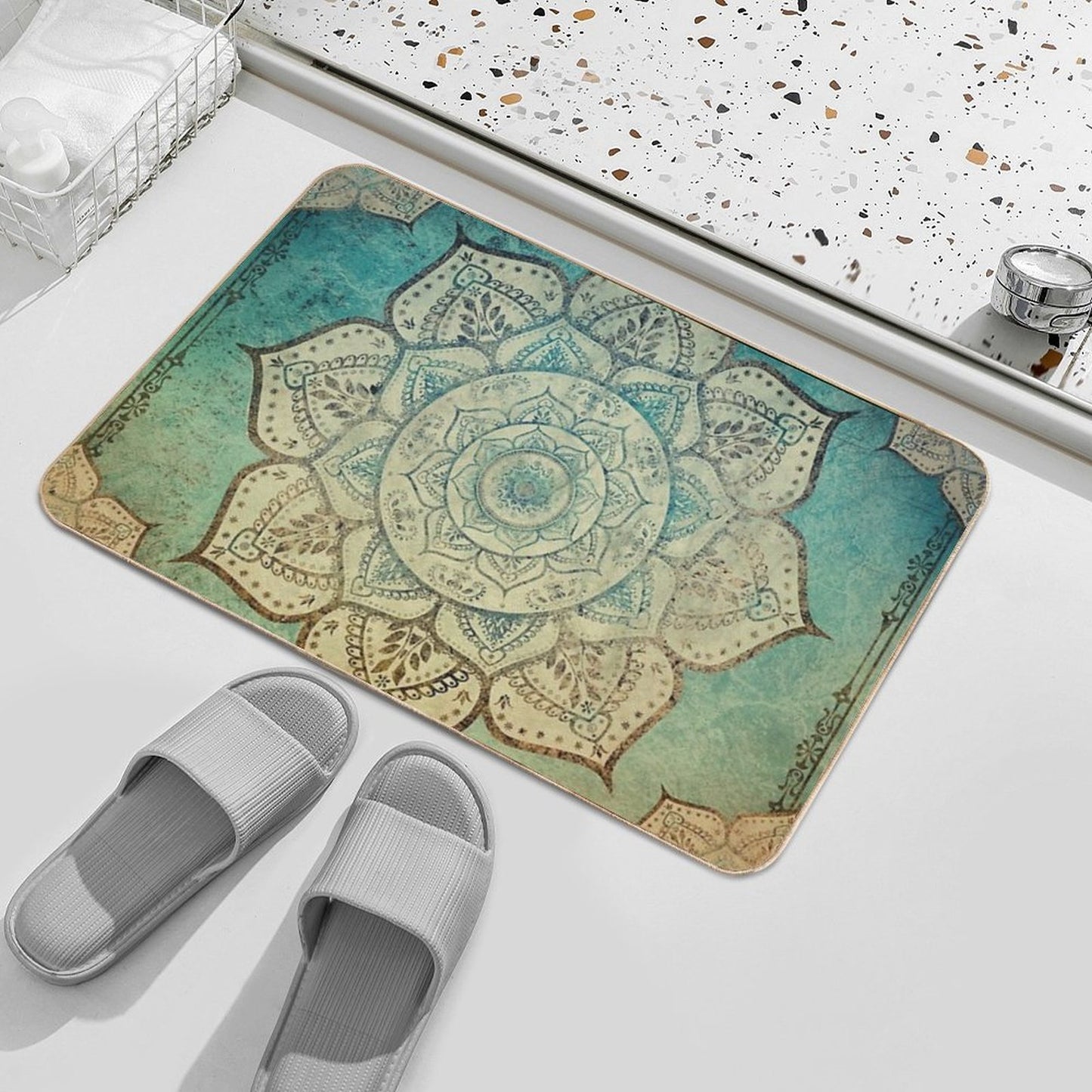 Faded Indian Mandala Vintage Meditation Mandala Odorless Bath Mat