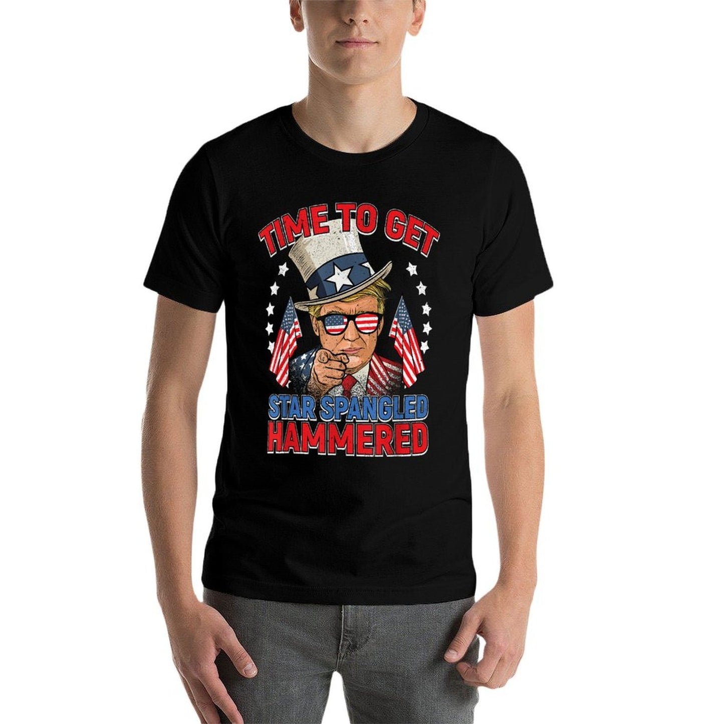 Trump 4th Of July Star Spangled Hammered Drinking Oversized Silhouette T-Shirt