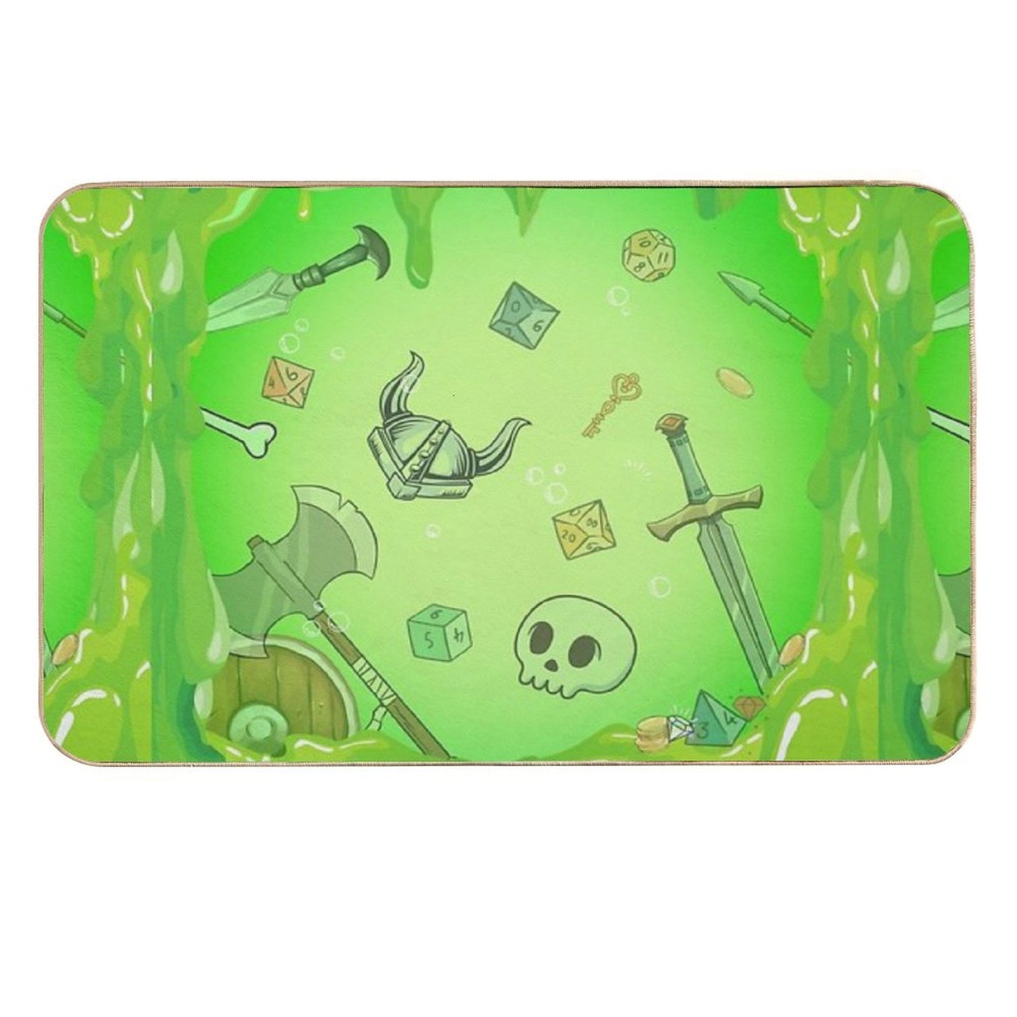 GELATINOUS CUBE Green Ooze Dnd Monster, Dnd Dice, Skull, Loot, Axe And Sword Rapid-Drying Bath Mat