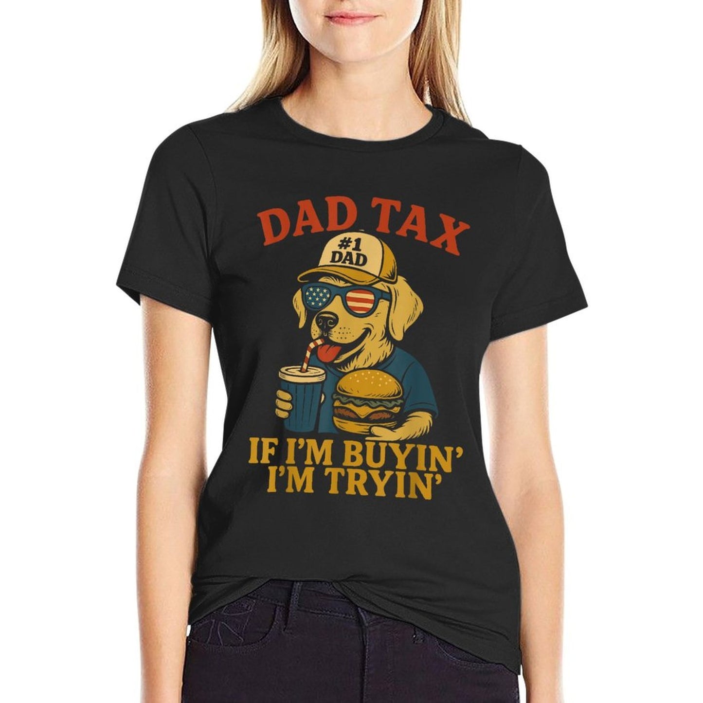 Mens Mens Funny Dad Tax If I'm Buying I'm Trying Dog 4th Of July Fade-proof Color T-Shirt