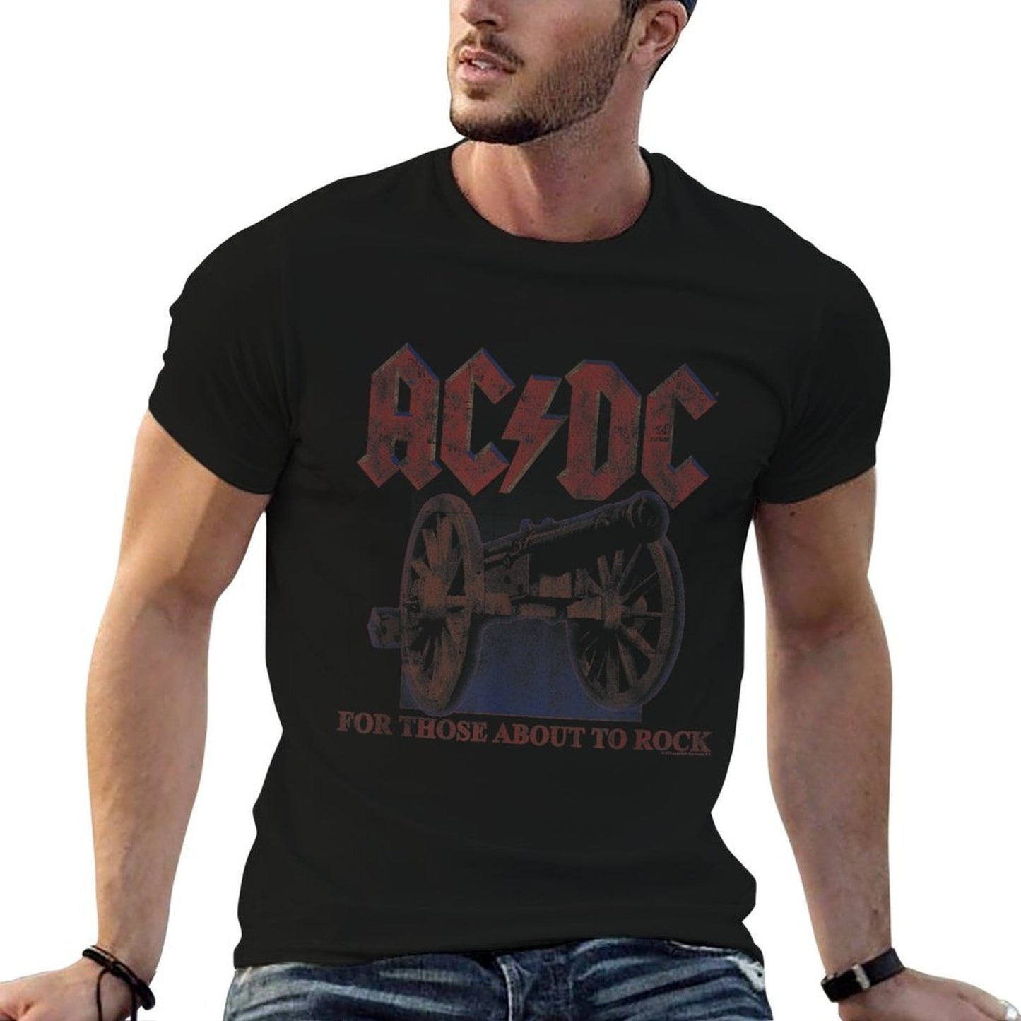 ACDC For Those About To Rock Canon Rock Music Band Ribbed Collar T-Shirt