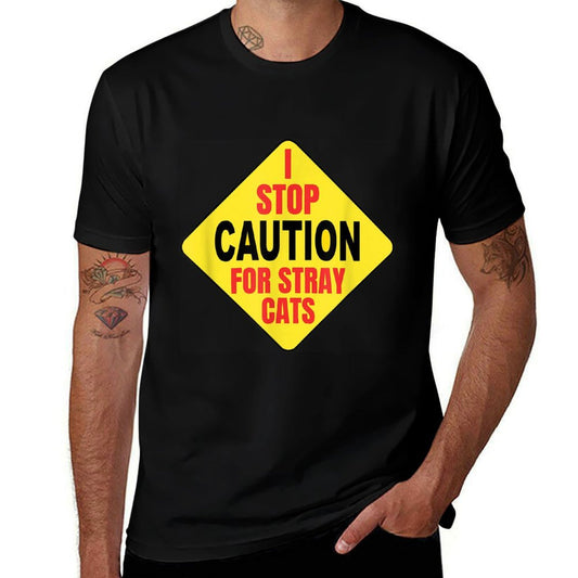 Witty Fun Cat Lady Or Guy Caution Stray Cat Warning Quote  Oversized Silhouette T-Shirt