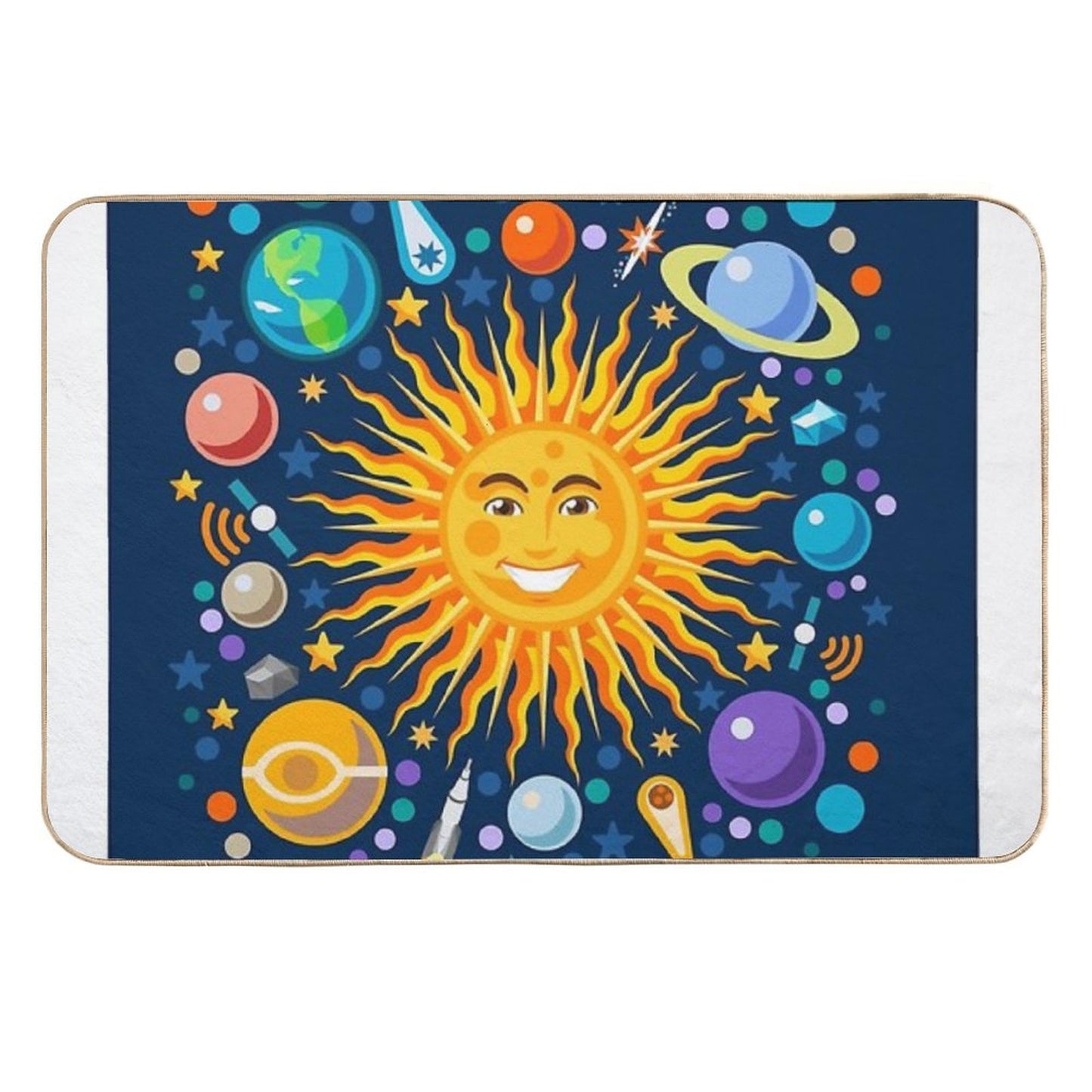 Solar System Smiling Sun Universe Easy Maintenance Bath Mat
