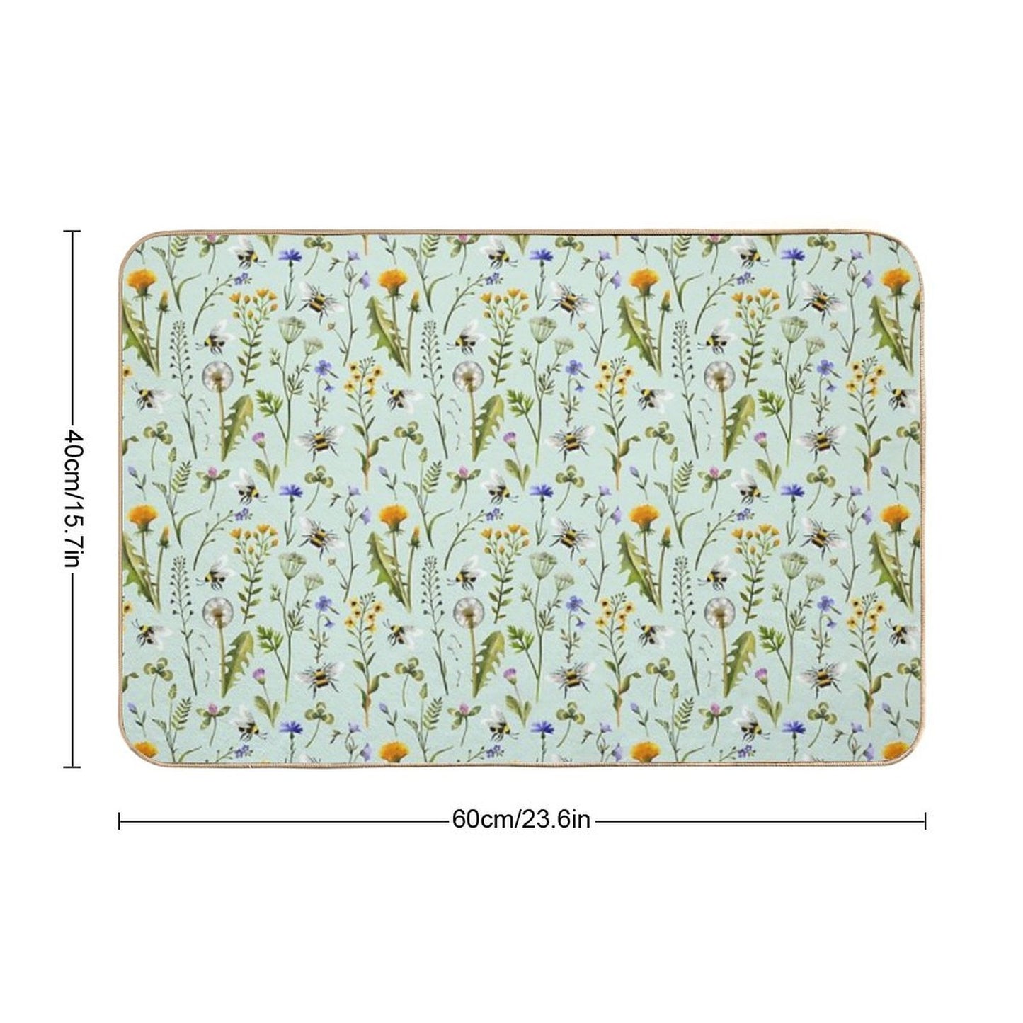Bees And Wildflowers on Mint Eco-Friendly Bath Mat