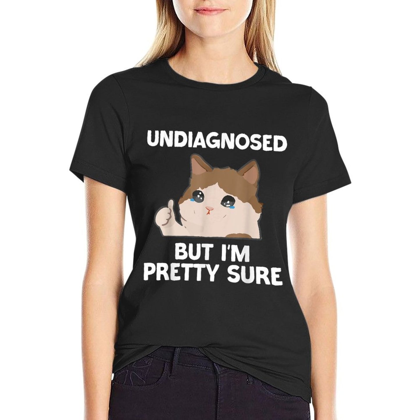 Undiagnosed But Im Pretty Sure Funny Cat Meme Men Women Oversized Silhouette T-Shirt