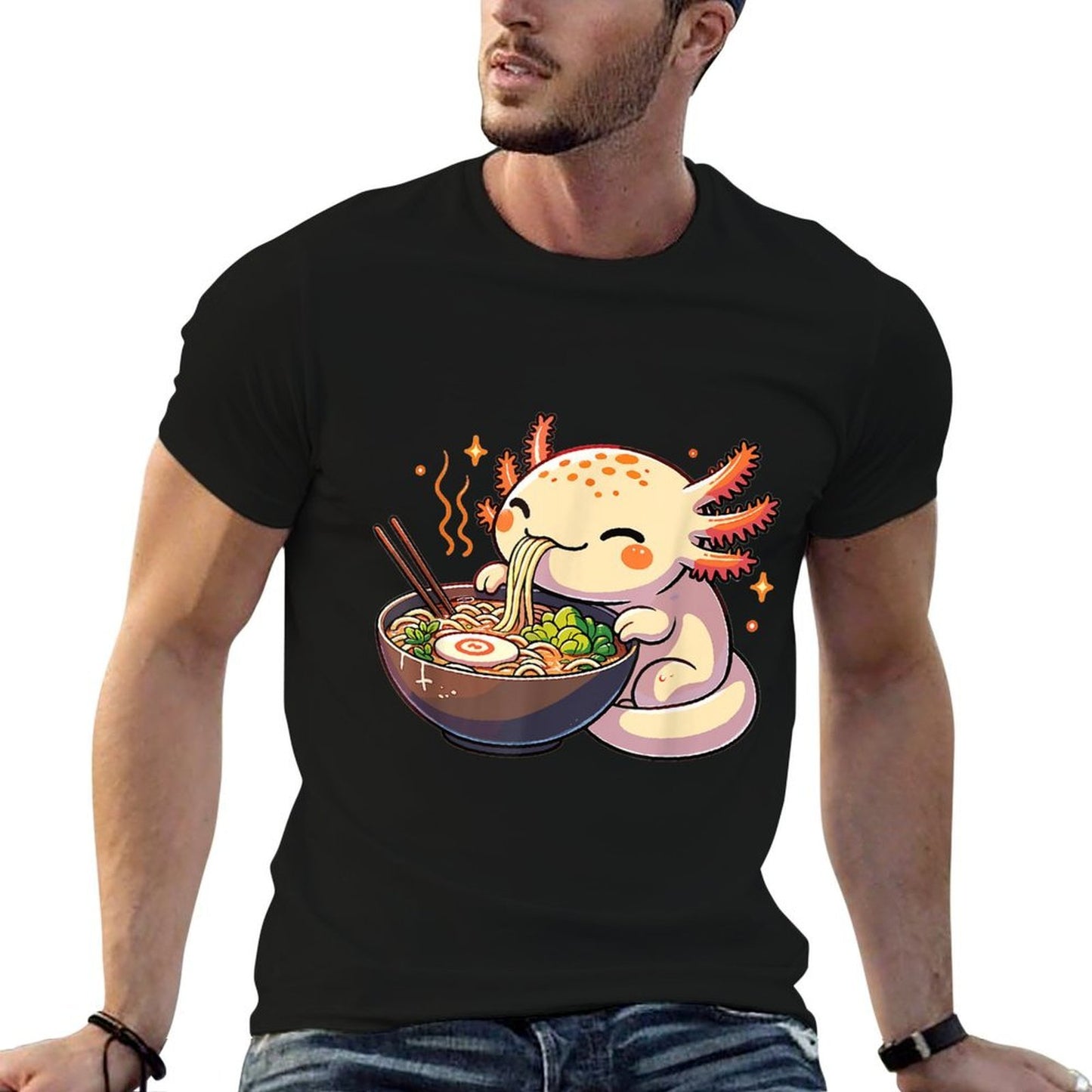 Cute Axolotl Eats Ramen Noodles Axolotls Ramen Breathable T-Shirt