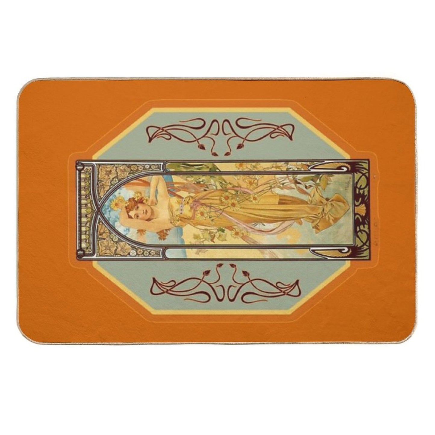 Vintage Art Nouveau Woman with Flowers Easy Maintenance Bath Mat