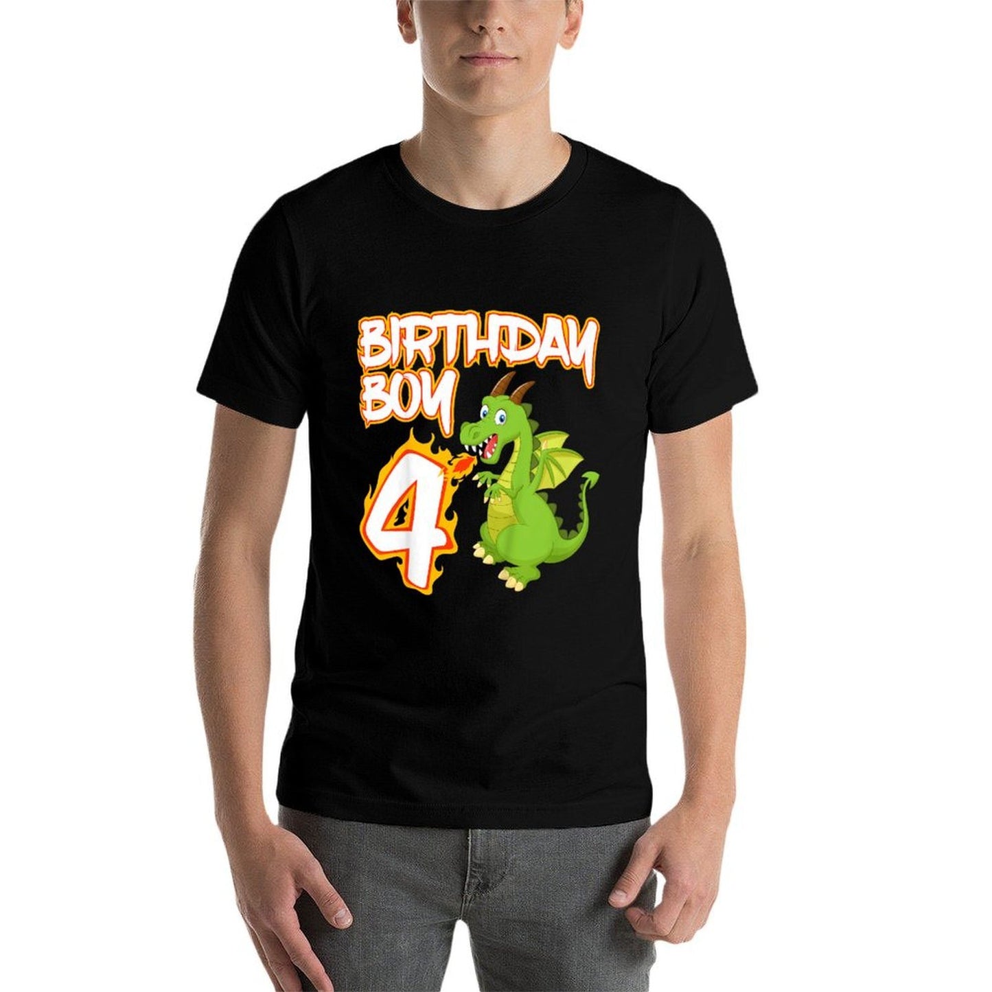 Kids 4 Year Old Dragon Birthday Boy Themed Party 4th Gift Easy-care T-Shirt