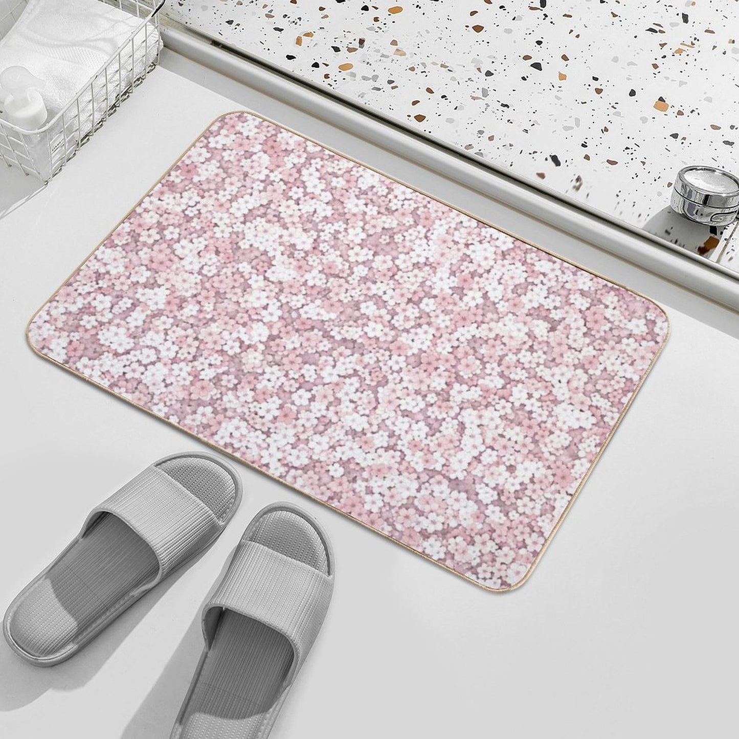 Falling White Sakura Cherry Blossom Toxin-Free Bath Mat