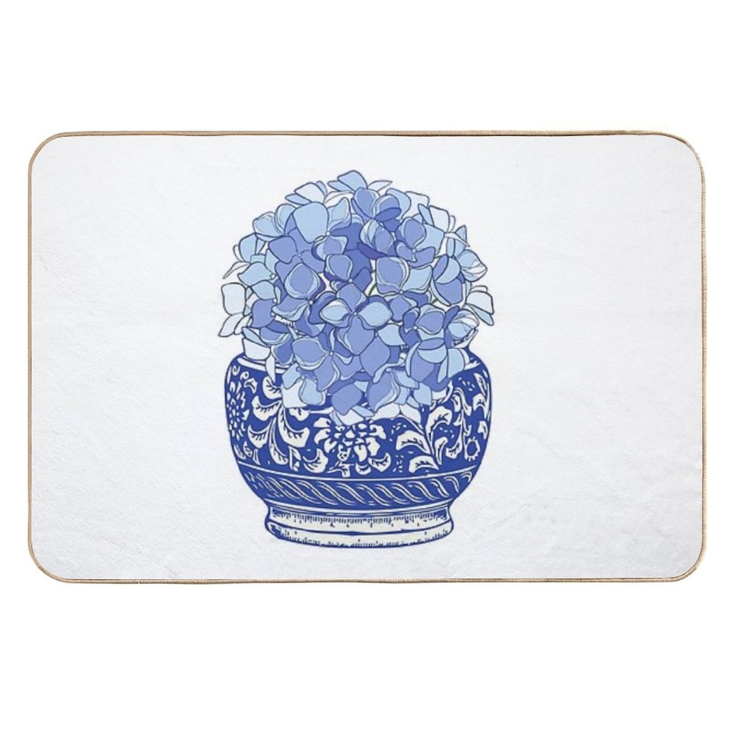 Blue And White Vase with Blue Hydrangeas Versatile Bath Mat