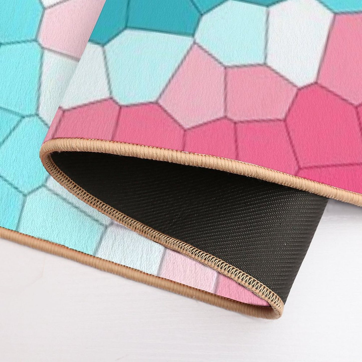 Teal, White And Pink Swirly Stained Glass Abstract Art Durable Bath Mat