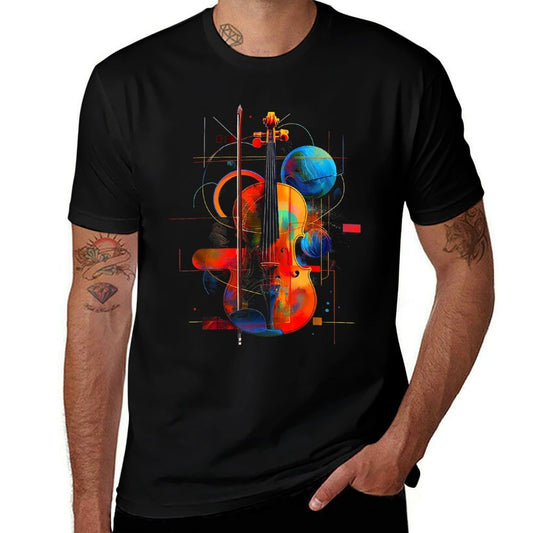 Violin Art Music Geometric Colorful Planets Motif Violin  Breathable T-Shirt