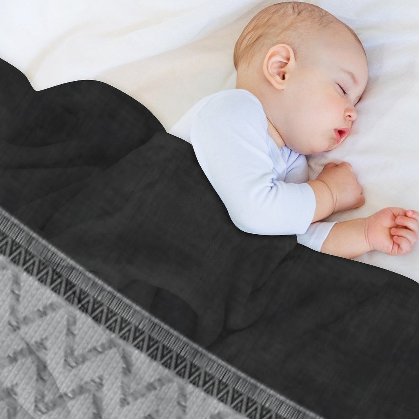 Dutch Wax Border Print in Black & White Machine-washable Throw Blanket