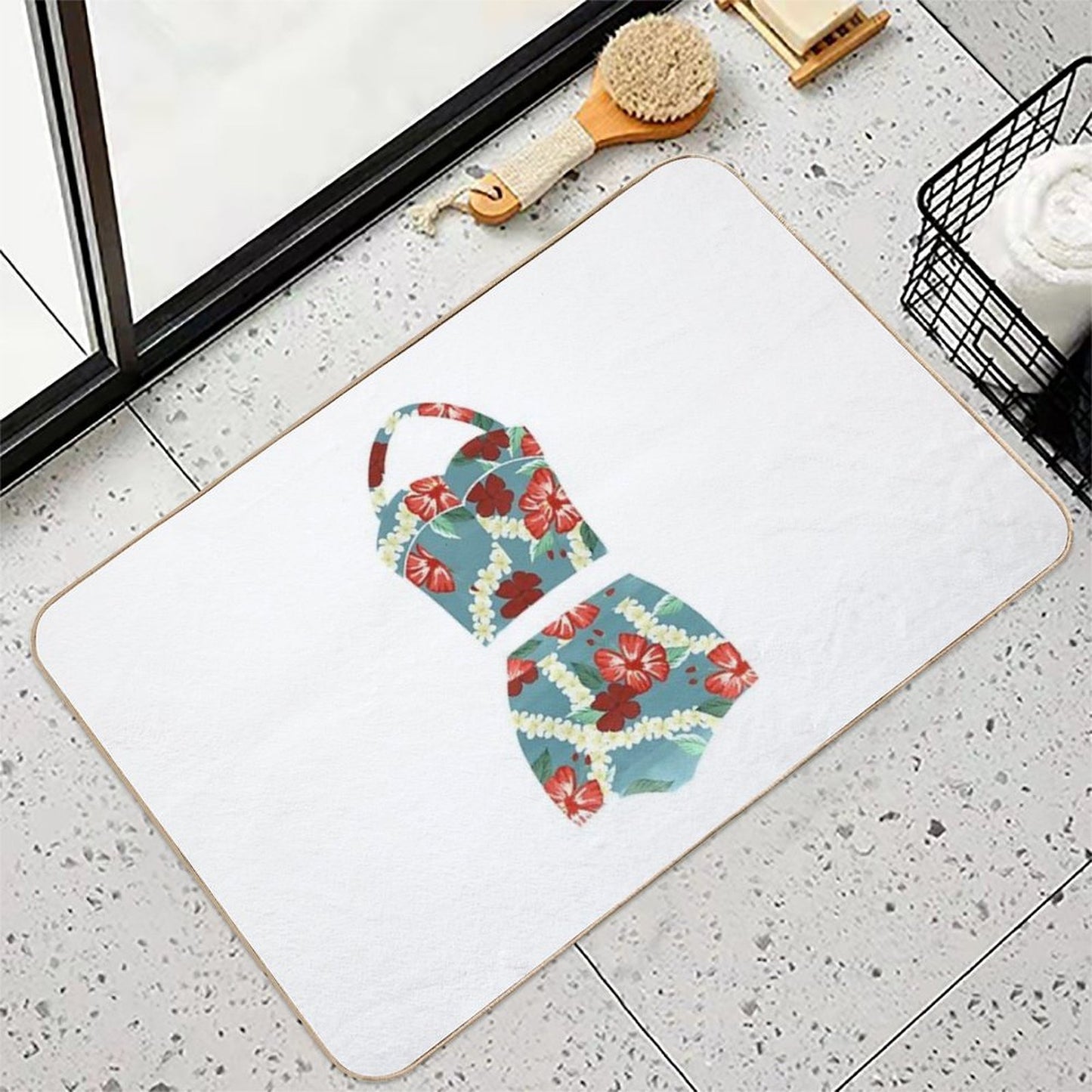 Vintage Blue Tropical Bathing Suit Stain-Proof Bath Mat