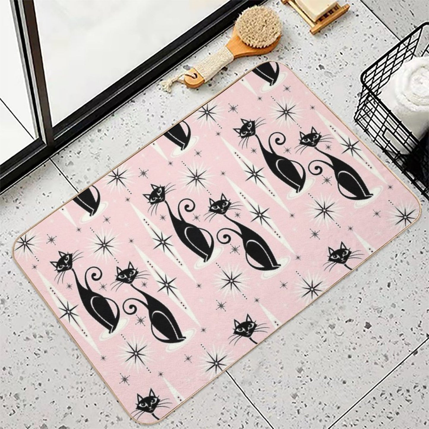 Mid Century Meow Retro Atomic Cats Multi-Purpose Bath Mat