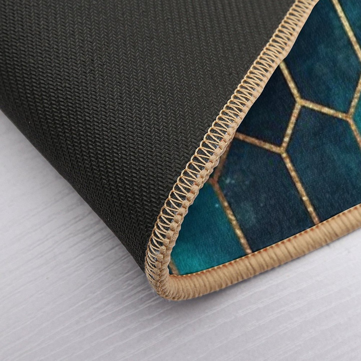 Deep Teal And Blue Gold Pattern Rapid-Drying Bath Mat