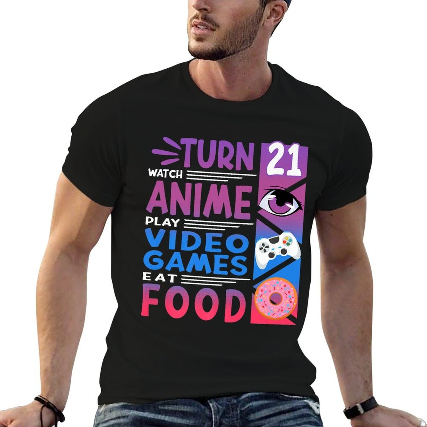 21st Birthday I Manga I Gamer I 90s Kawaii Donuts Anime Premium Rolled Sleeves T-Shirt