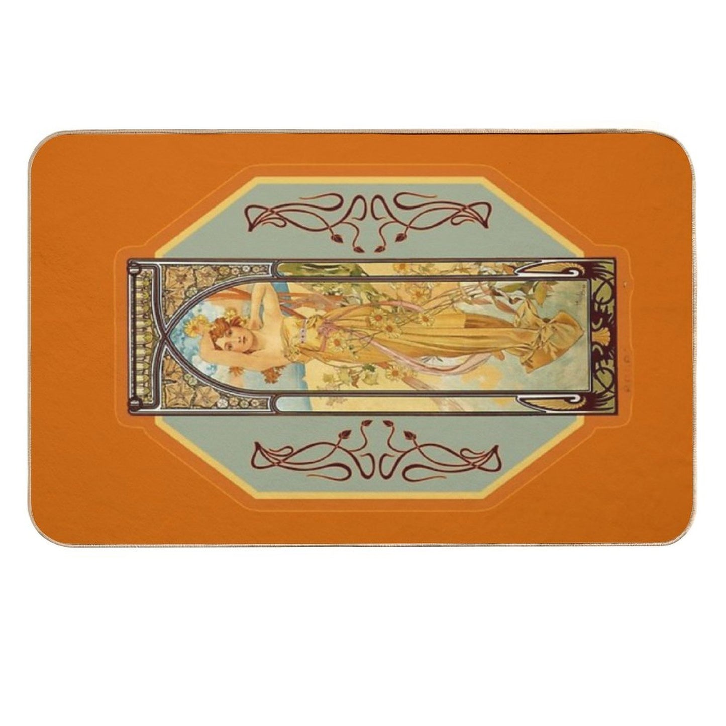 Vintage Art Nouveau Woman with Flowers Easy Maintenance Bath Mat