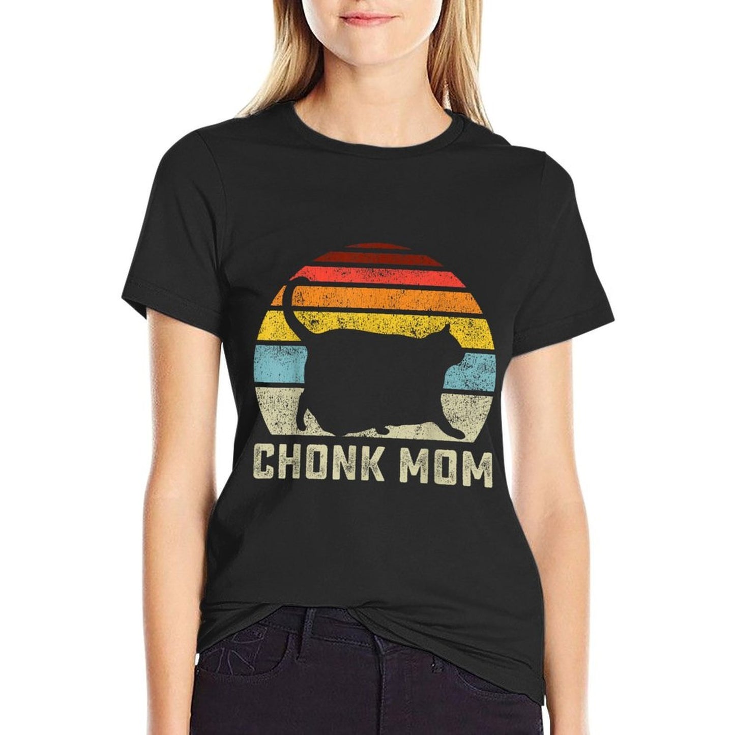 Chonk Cat Mom Scale Meme Funny Retro Style Mommy Cats Memes High-quality Stitching T-Shirt