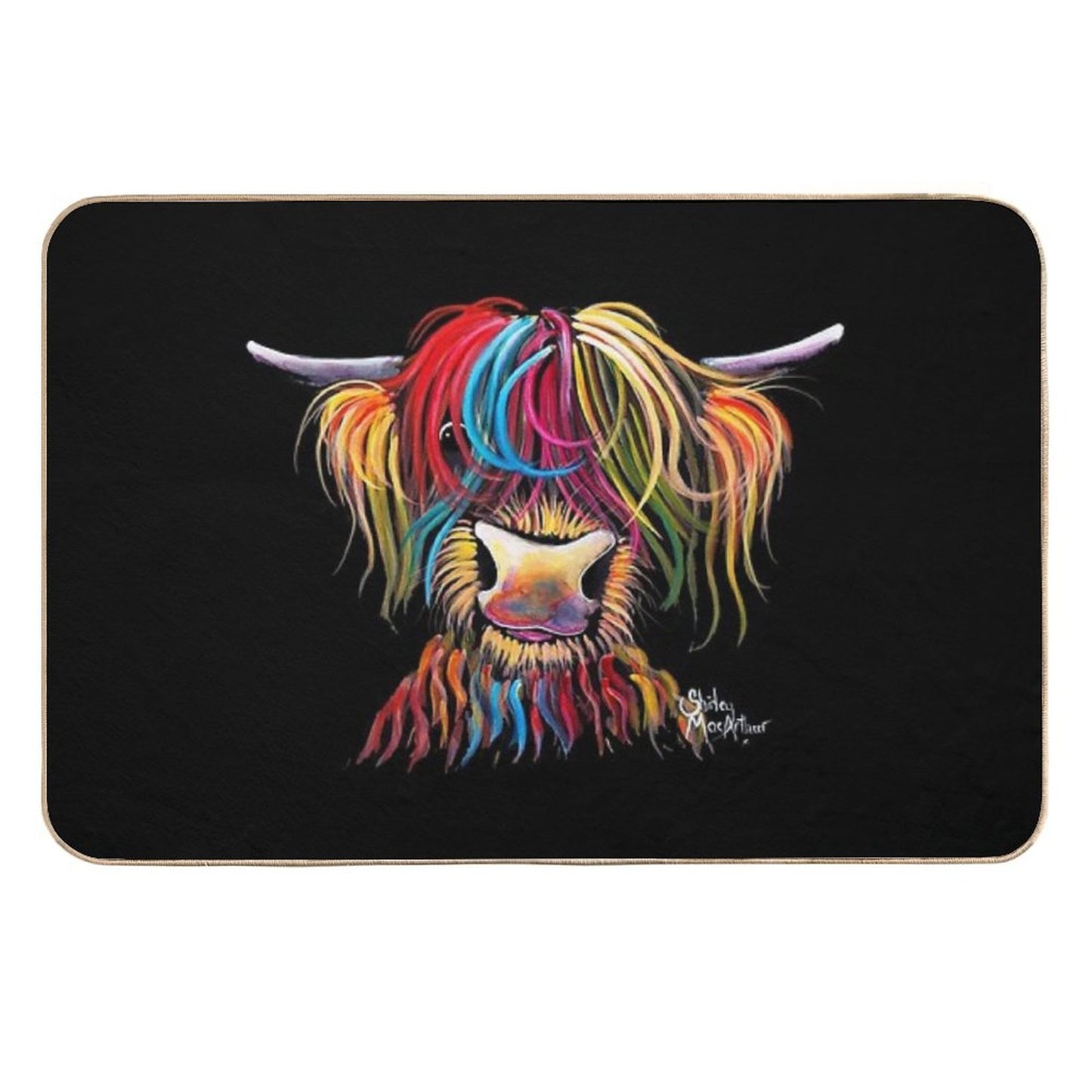 Scottish Hairy Highland Cow ' NELLY ' by Shirley MacArthur Easy To Clean Bath Mat