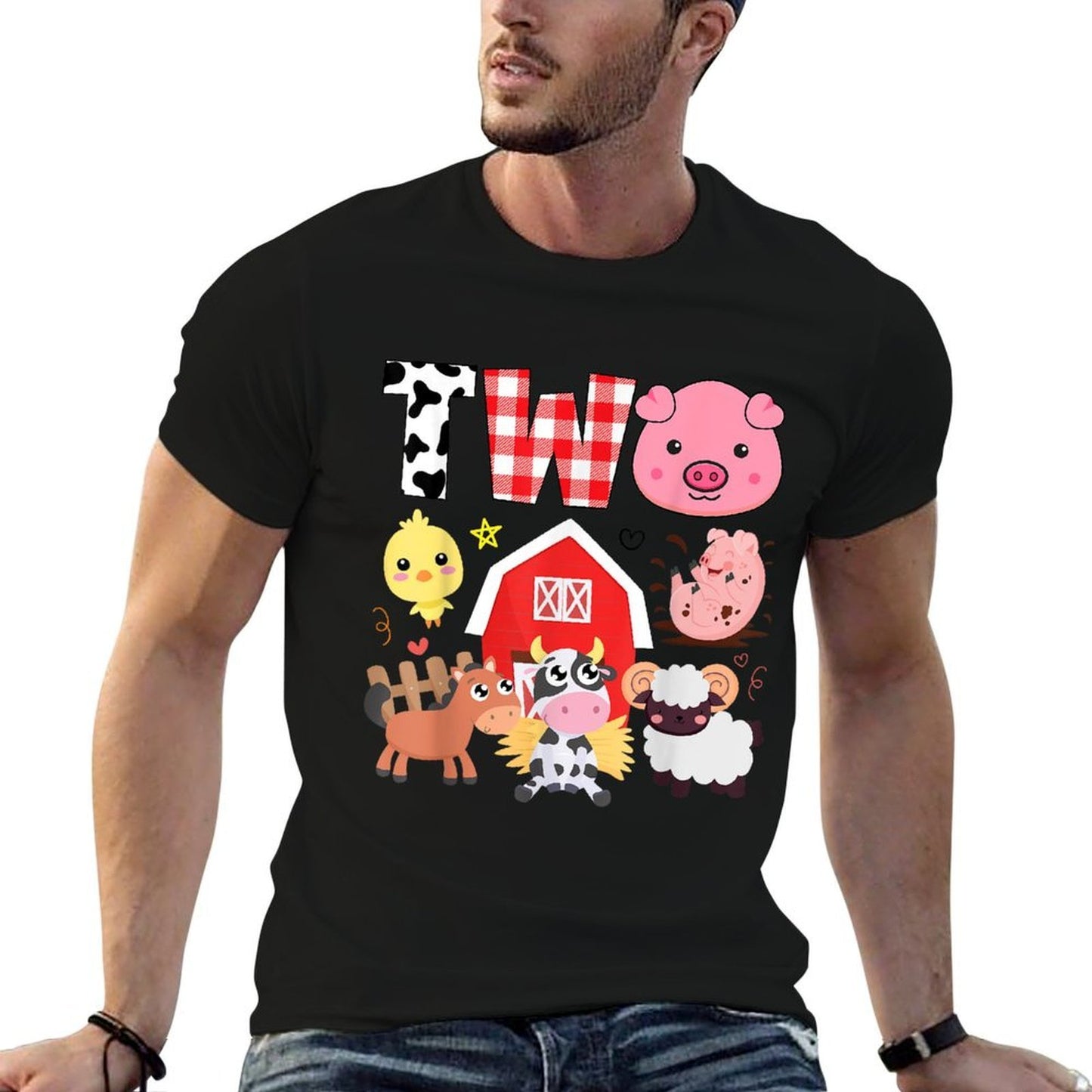 2nd Birthday Two Year Old Farm Theme Animals Birthday Party Wrinkle-resistant T-Shirt