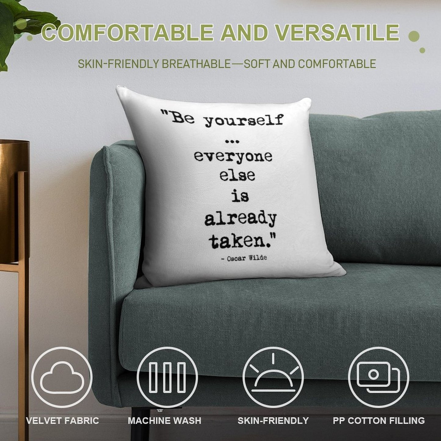 Oscar Wilde Be Yourself Soft Shrink-Resistant Throw Pillow