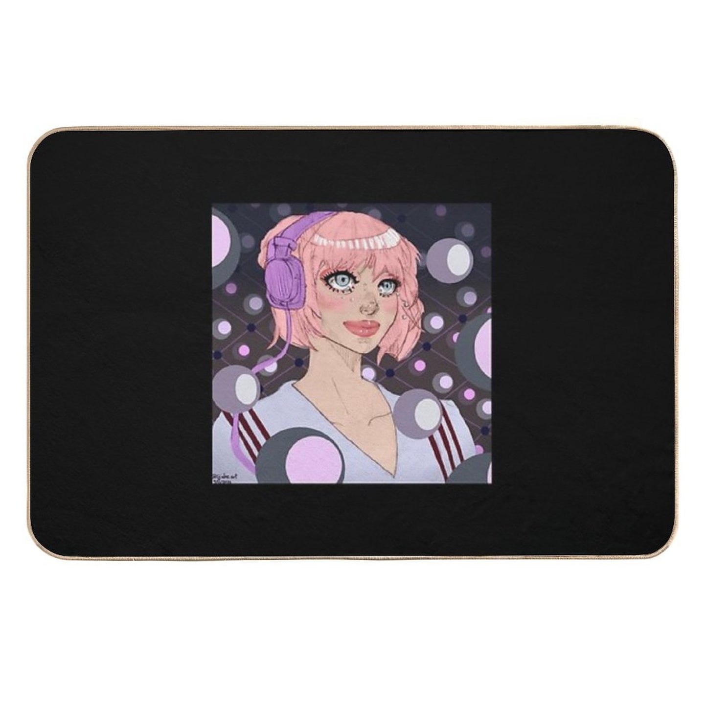 Headphones-Wearing, Crying Girl Dirt-Trapping Bath Mat