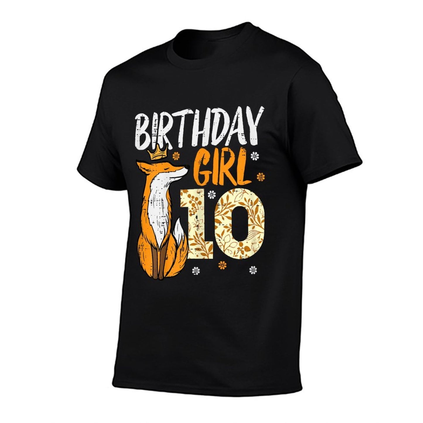 Birthday Girl 10 Fox Crown 10th Bday Party Animal Girls Kids Rolled Sleeves T-Shirt