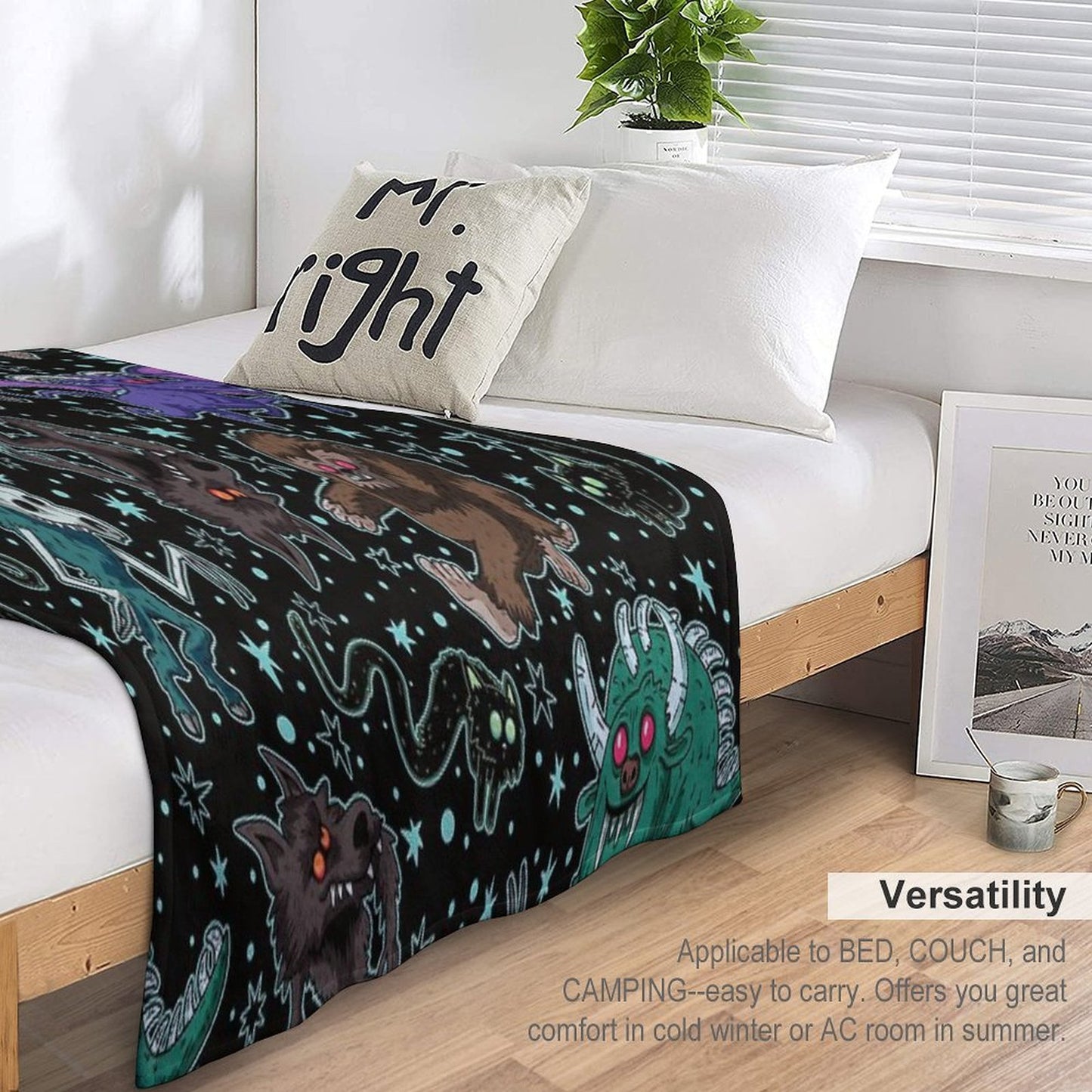Cryptid Monsters Night Black Comfort Throw Blanket