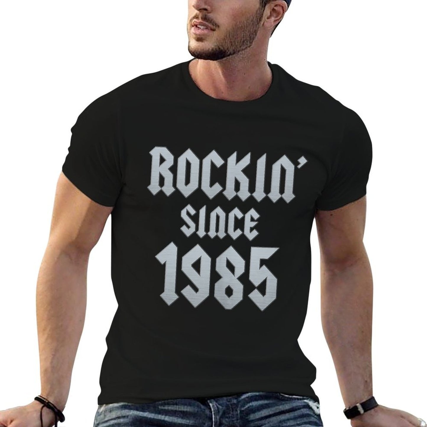 40 Year Old Rockin' Since 1985 40th Birthday Ribbed Collar T-Shirt