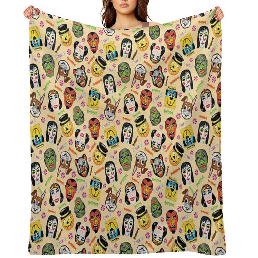 Vintage Halloween Masks And Hard Candy Sustainable Throw Blanket
