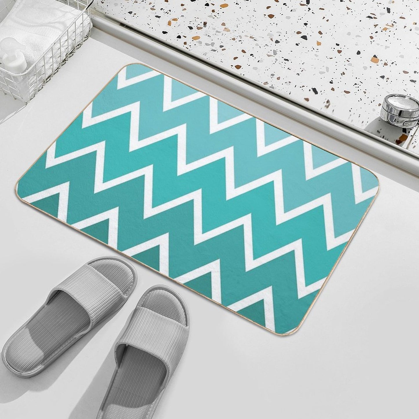 Teal Zigzag Shades Rapid-Drying Bath Mat