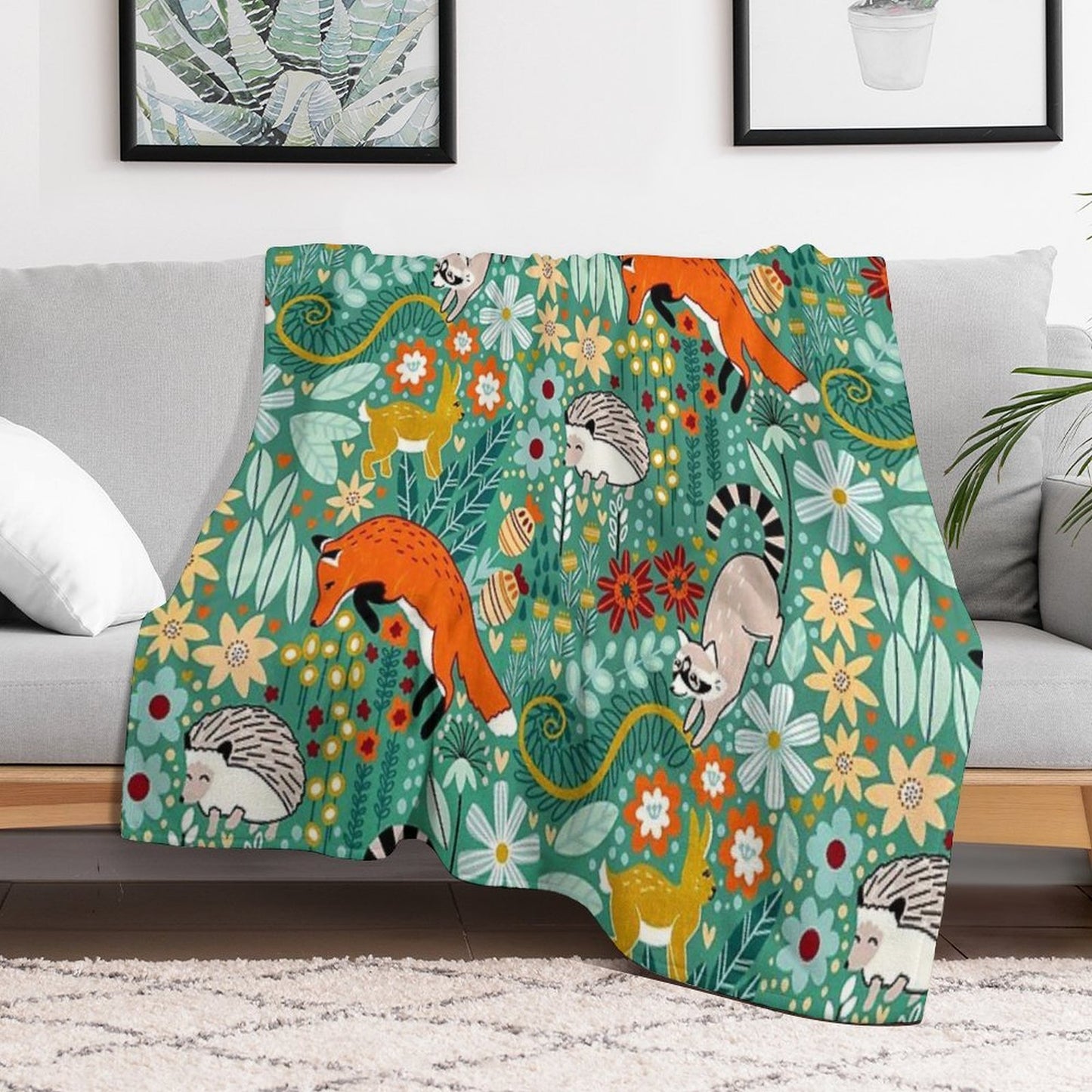 Textured Woodland Pattern - Sea Green Premium Throw Blanket