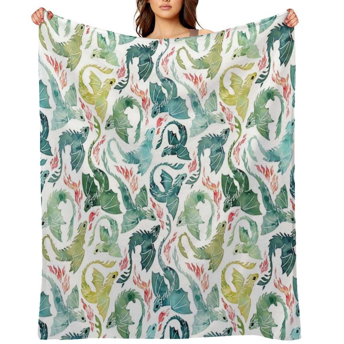 Dragon Fire Turquoise & Green Gift-ready Throw Blanket