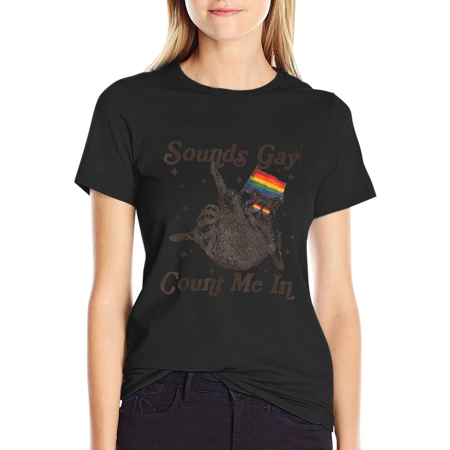 Vintage Sounds Gay Count Me In Racoon LGBT LGBTQ Pride Month Stretchy T-Shirt