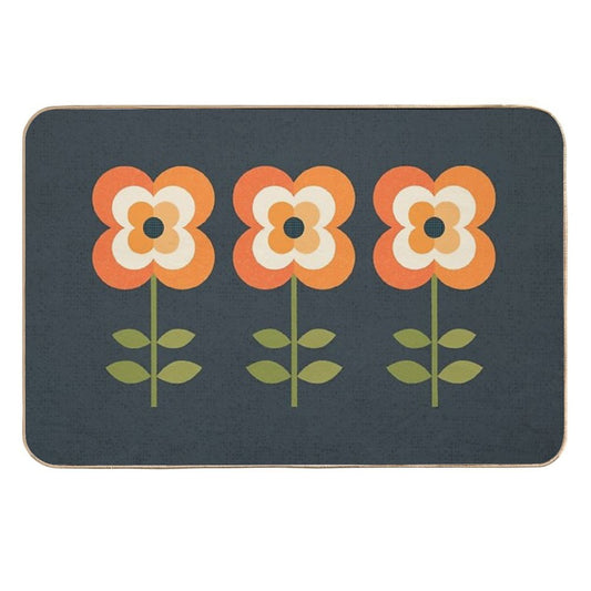 Retro Flower - Orange And Charcoal  Pet-Safe Bath Mat