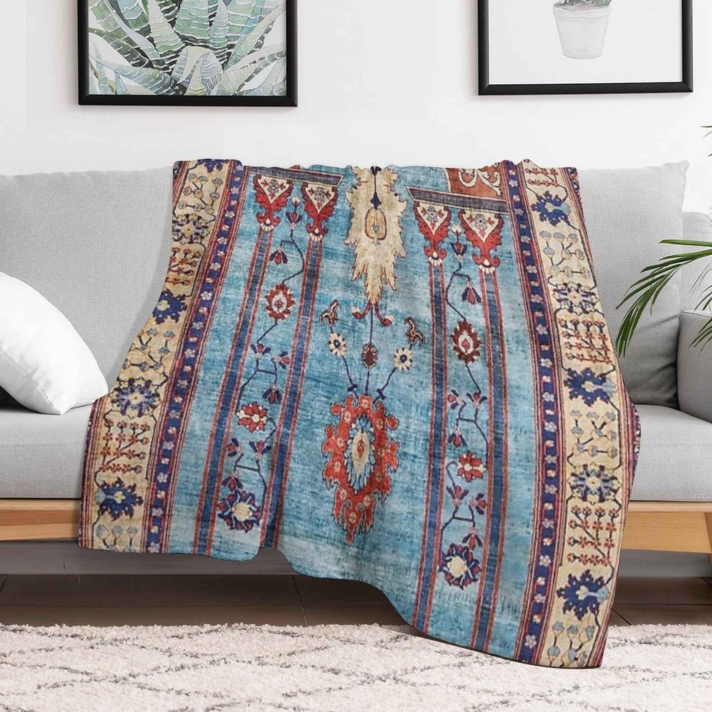 Antique Persian Silk Rug Print Anti-pilling Throw Blanket