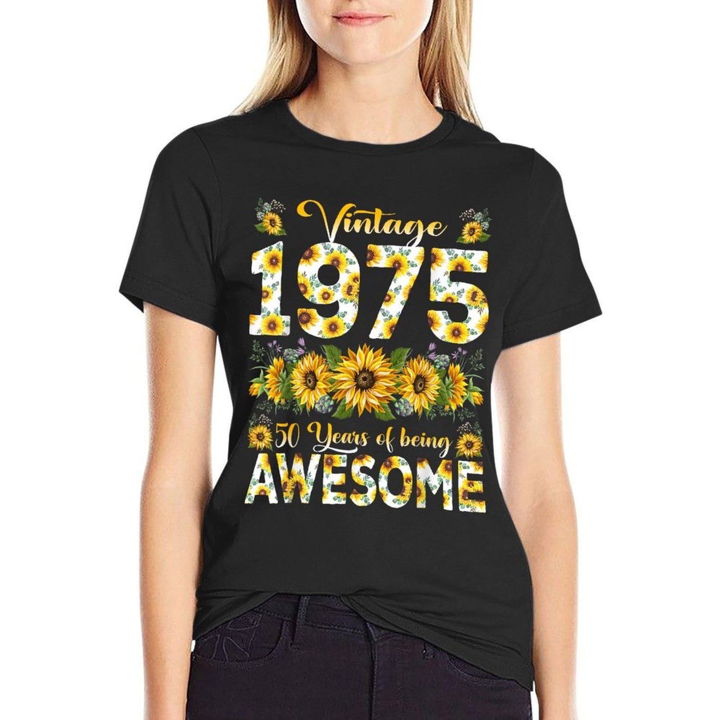 50 Year Old Funny Vintage 1975 Sunflower 50th Birthday Gifts Tagless Design T-Shirt