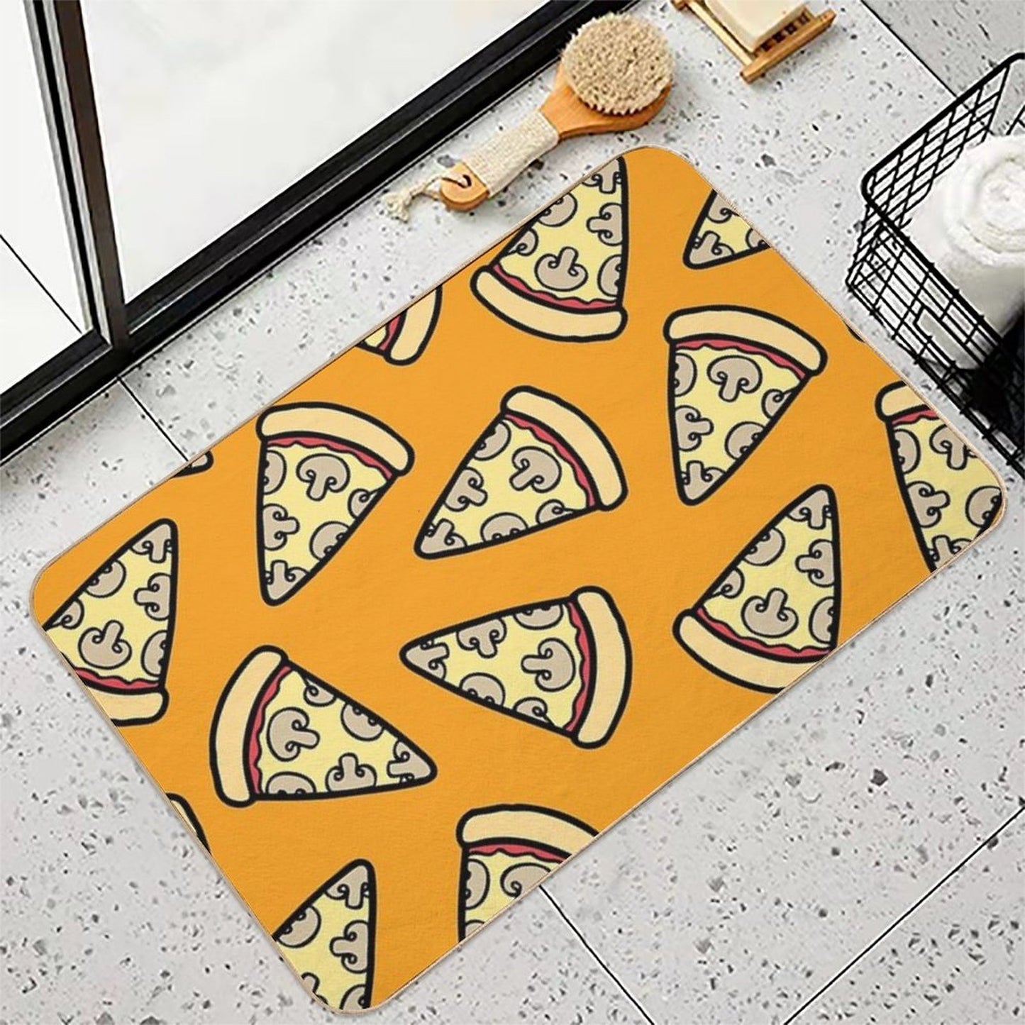 Mushroom Pizza Pattern Dirt-Trapping Bath Mat
