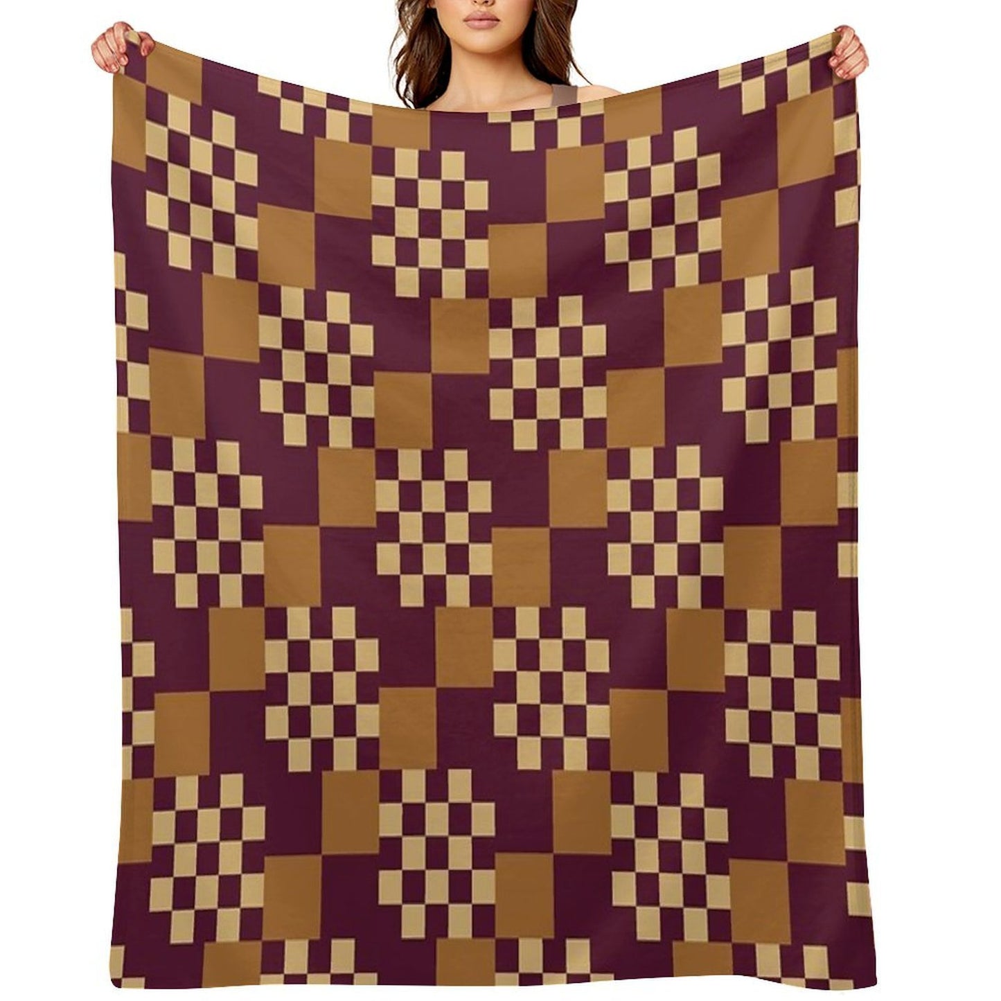 Geometric Shapes Checker Pattern 1 in Rustic Classy Brown All-season Throw Blanket