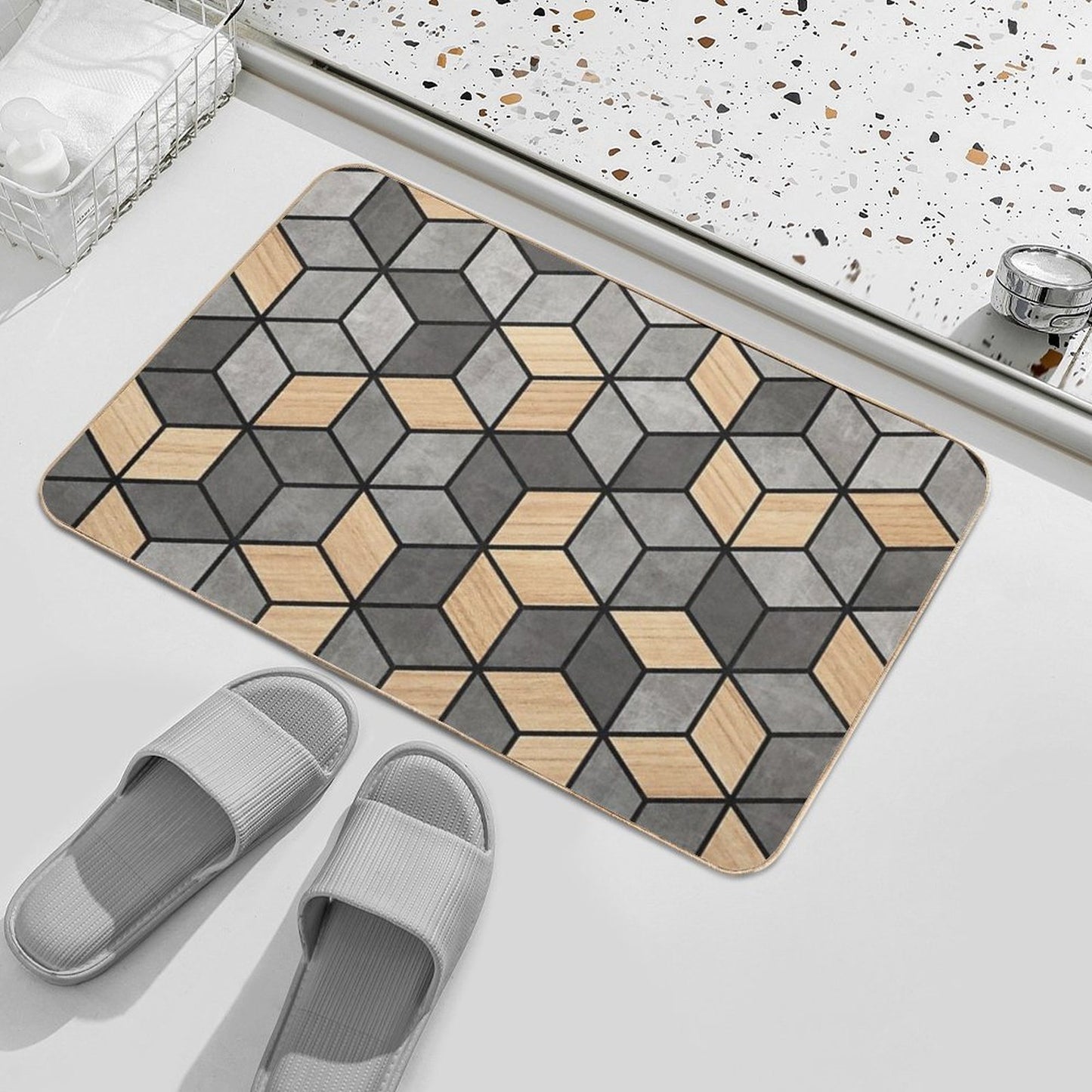 Concrete And Wood Cubes Multi-Purpose Bath Mat
