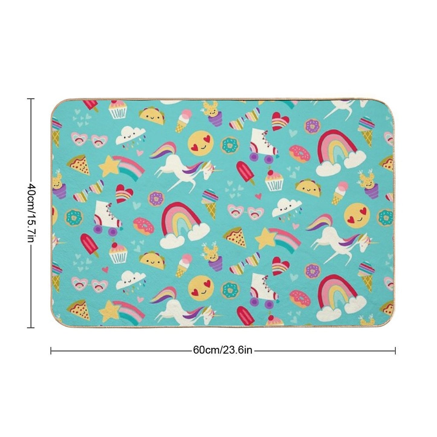 Tween Girl Icons Rainbows Emojis Unicorns Roller Skates Pet-Safe Bath Mat