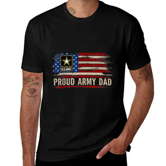 Vintage Proud Army Dad American Veteran Gift  Summer-ready Fabric T-Shirt