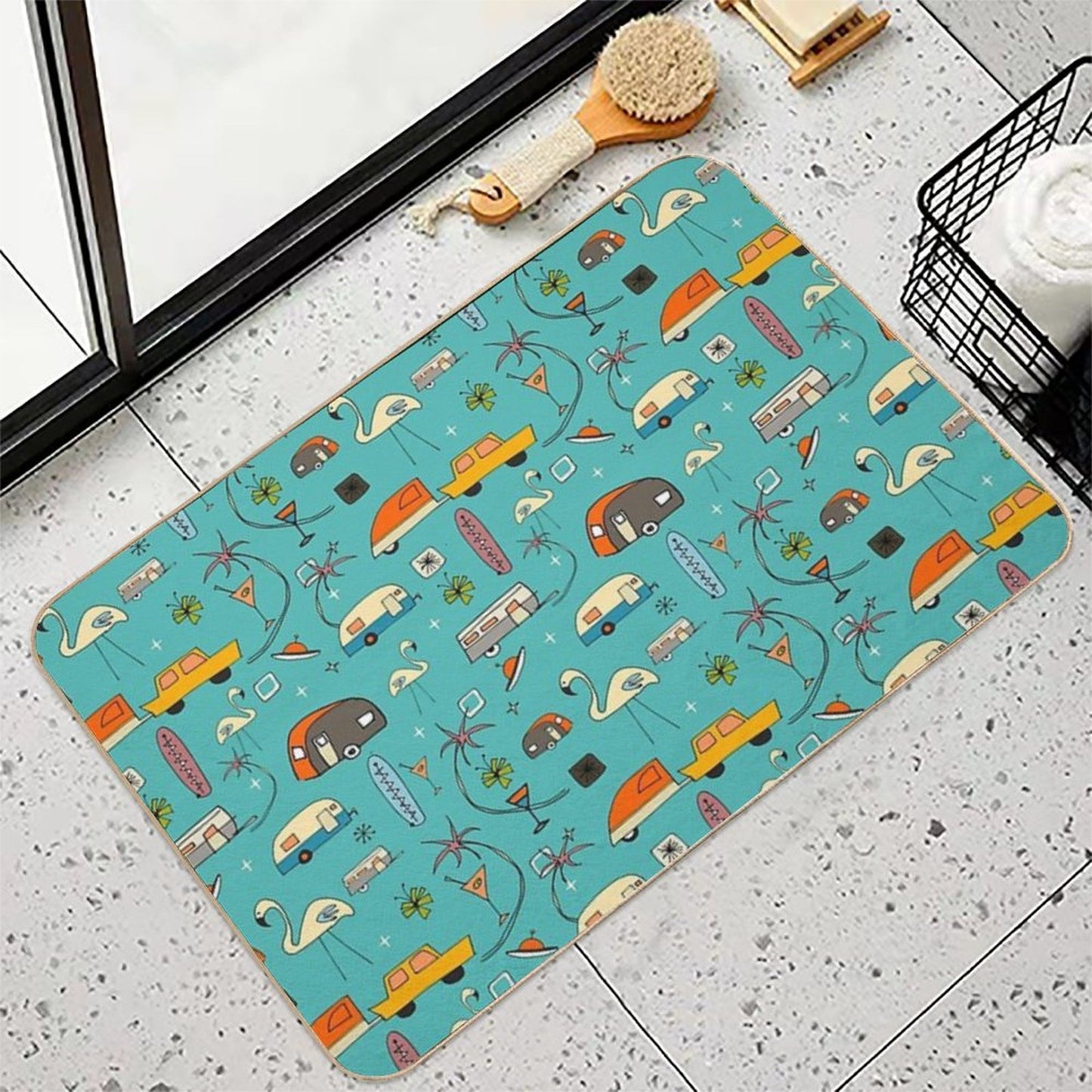Vintage Kitsch Blue #midcentury Slip-Resistant Bath Mat