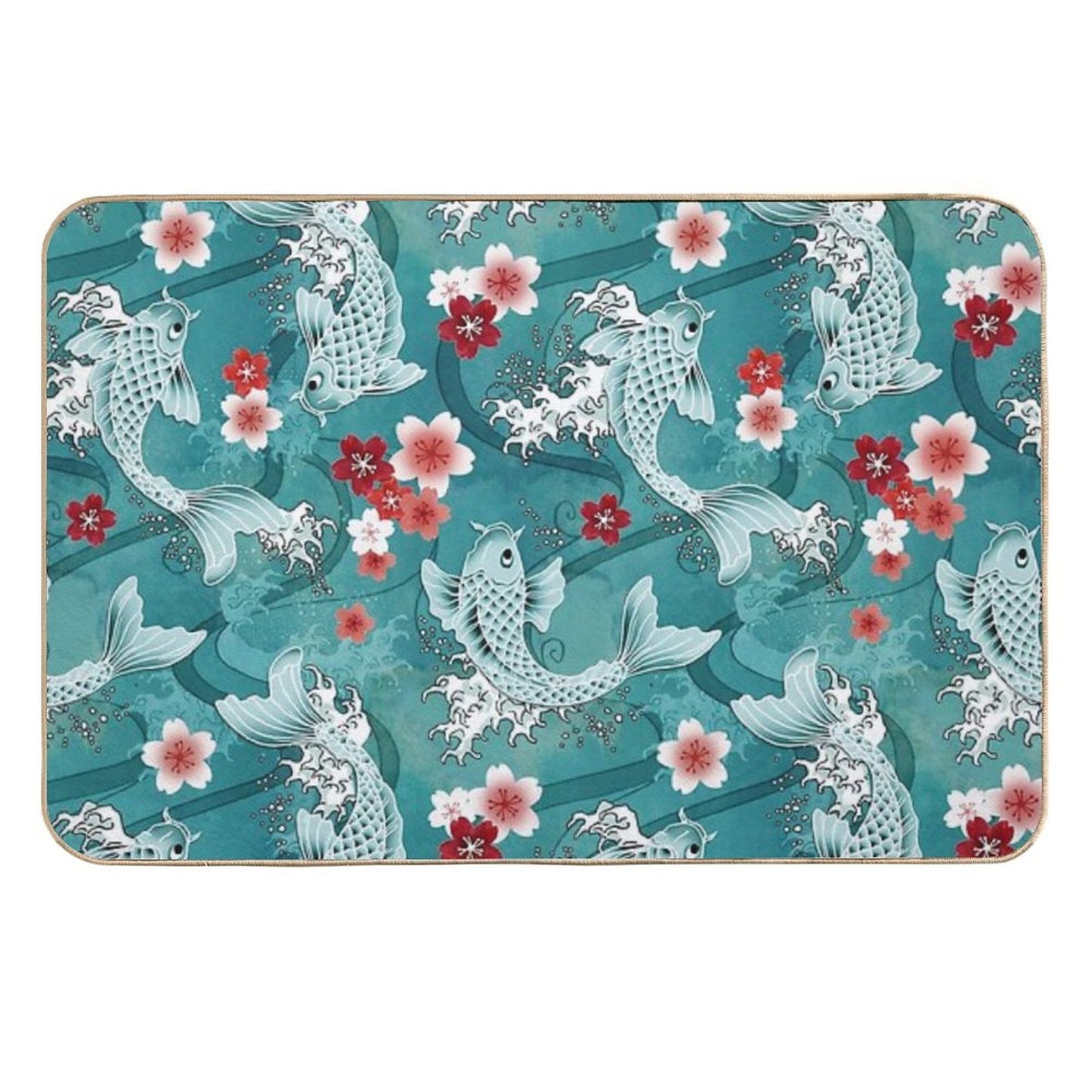 Koi Sakura Blossom in Turquoise Easy To Clean Bath Mat