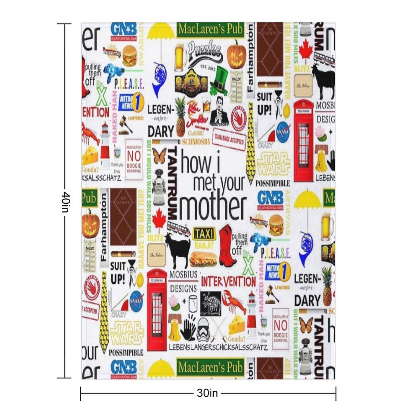 How I Met Your Mother Collage Poster Iconographic - Infographic (White) Durable Throw Blanket