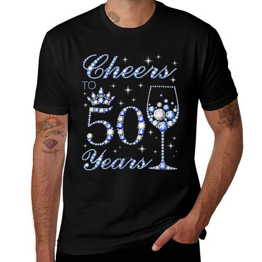 Womens Cheers to 50 Years Old 50th Birthday Blue Style Women  Durable T-Shirt